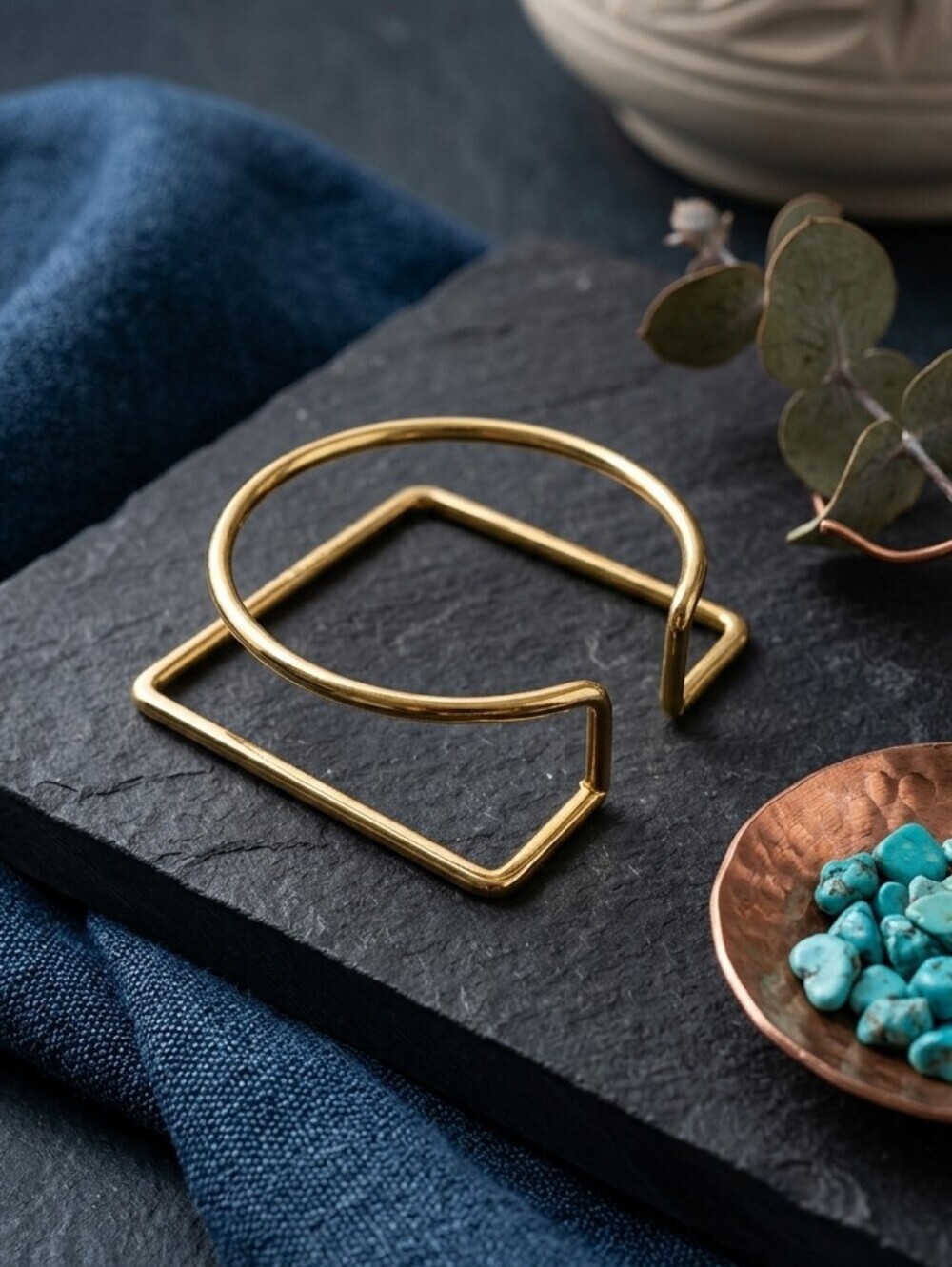 Gold Square Cuff Bracelet Geometric Open Statement 14K Plated Modern Minimalist